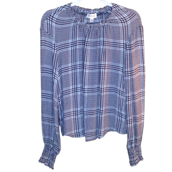 Cloth & Stone Pucker Plaid Top Long Sleeve Small - Picture 1 of 4